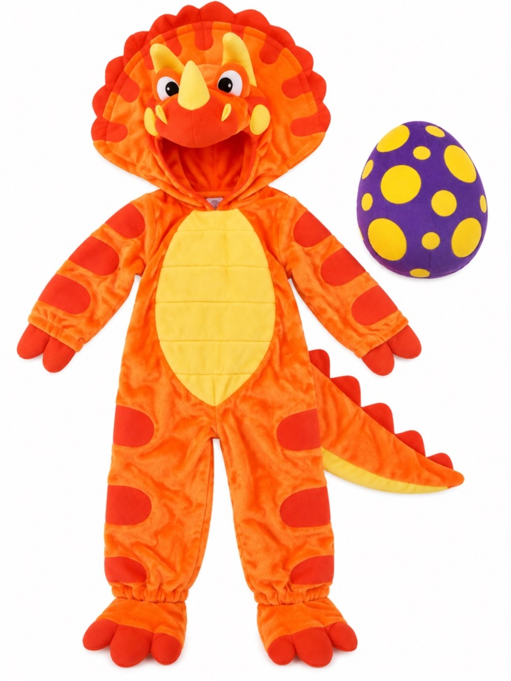 New -Orange Triceratops Dino Kids Costume with Hood and Tail | Size 18-24 M